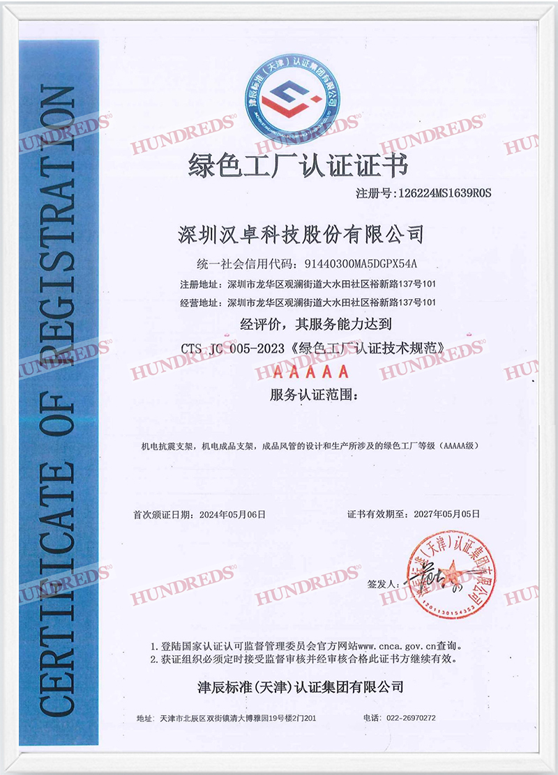 绿色工厂认证证书